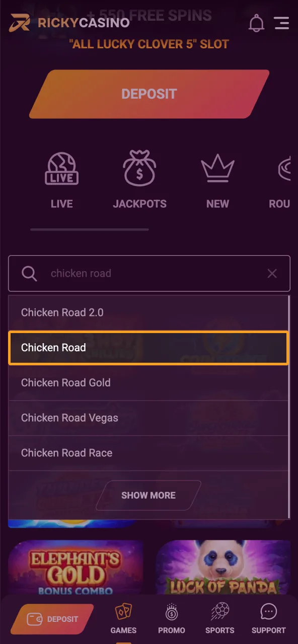 Search Chicken Road at Ricky Casino and enter when the new round begins.
