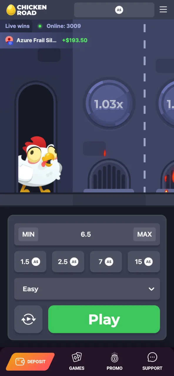 Enter the Ricky Casino tab, find Chicken Road and pick your mode.