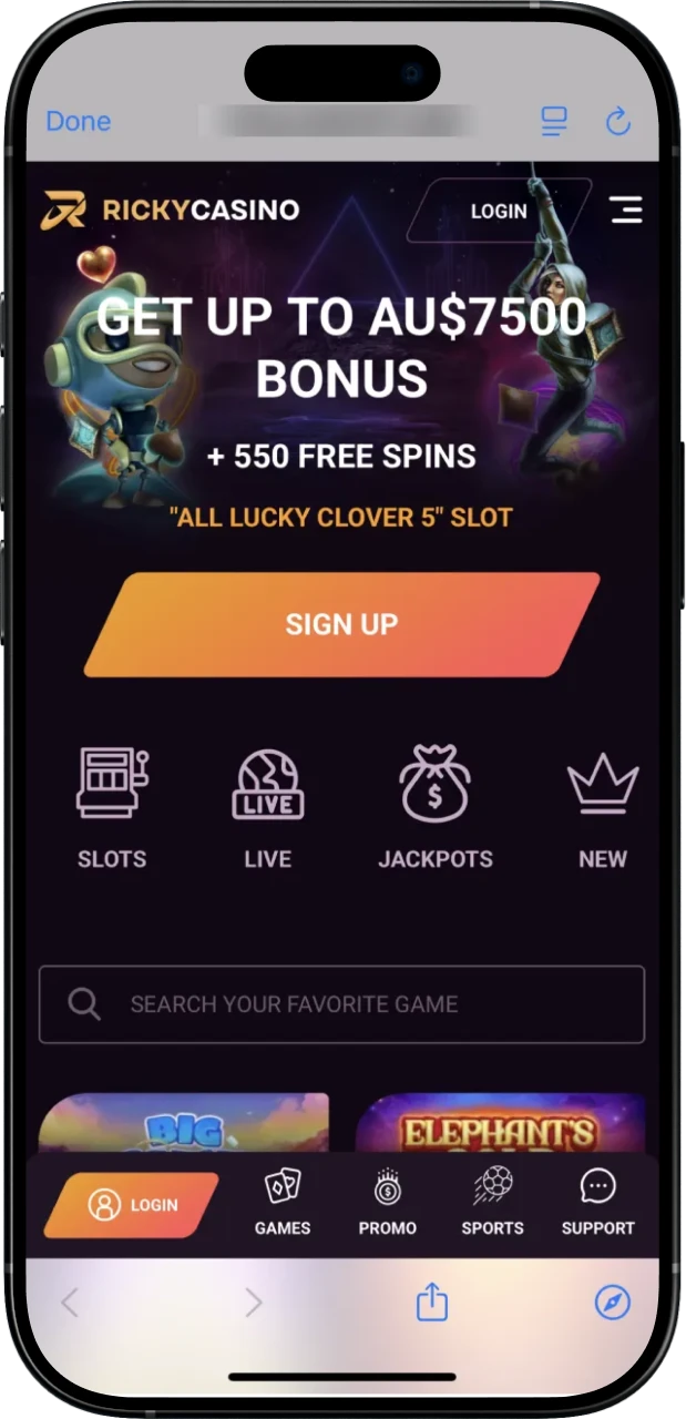 Visit the Ricky Casino site through Safari on your iOS device.