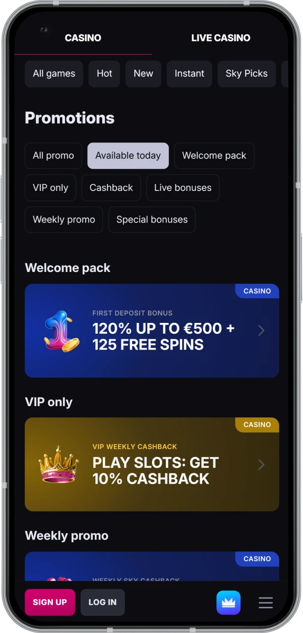 Enjoy welcome and other bonuses from Skycrown Casino.