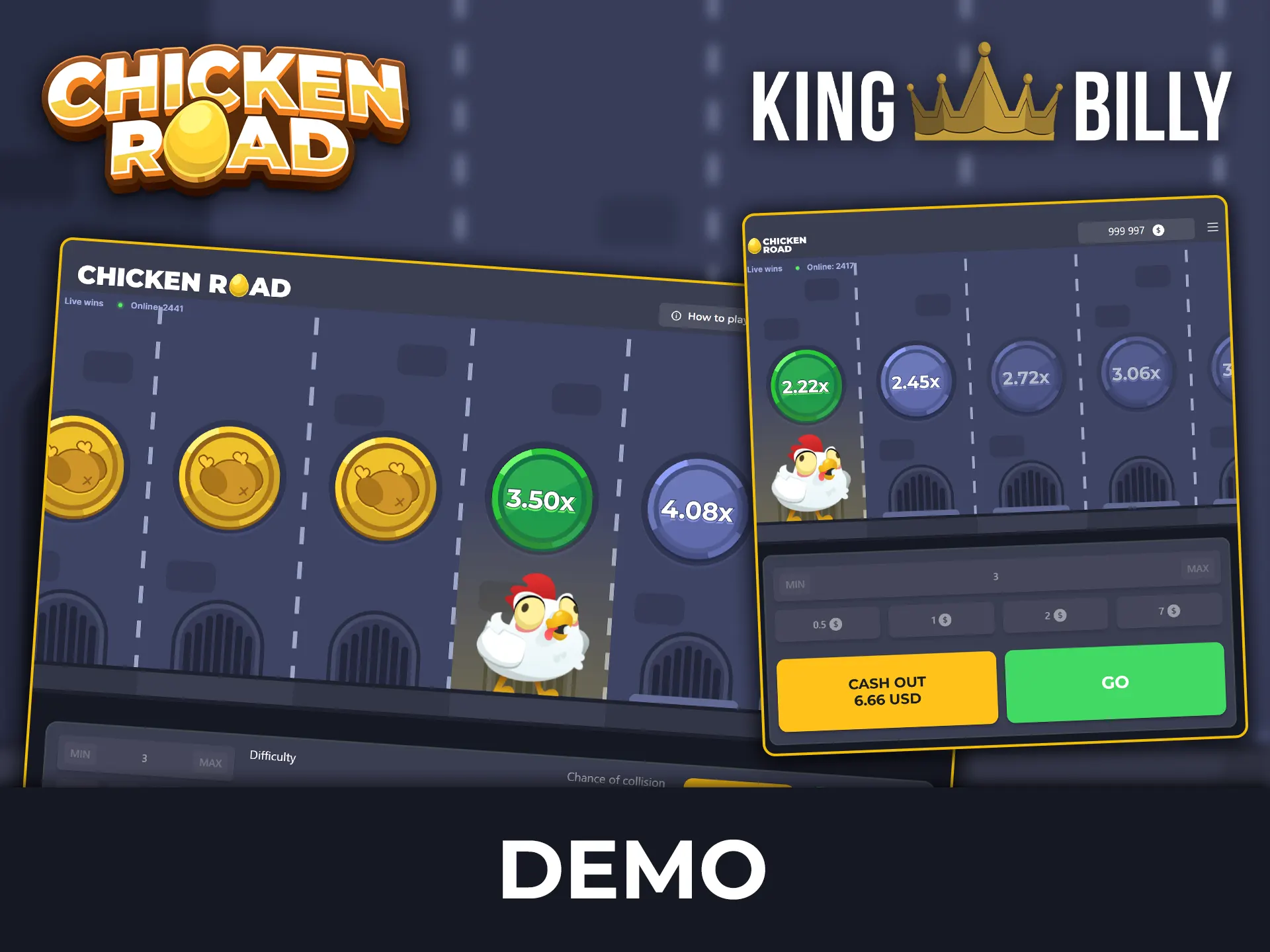 Try the demo version of Chicken Road at King Billy Casino.
