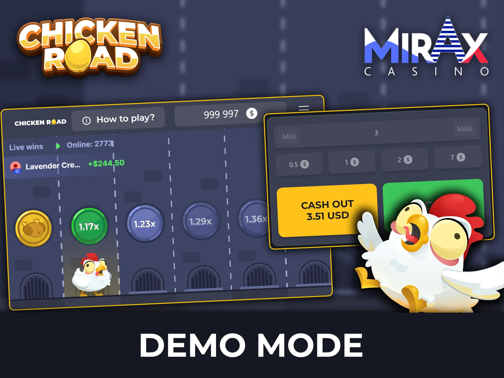 Hone your skills with the demo version of Chicken Road at Mirax Casino.