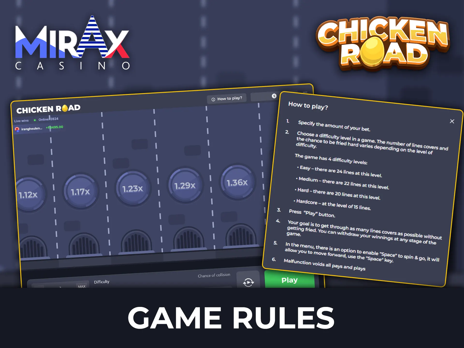 Learn the rules of Chicken Road at Mirax Casino.
