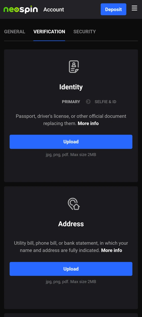 Start the verification process at Neospin before playing Chicken Road.