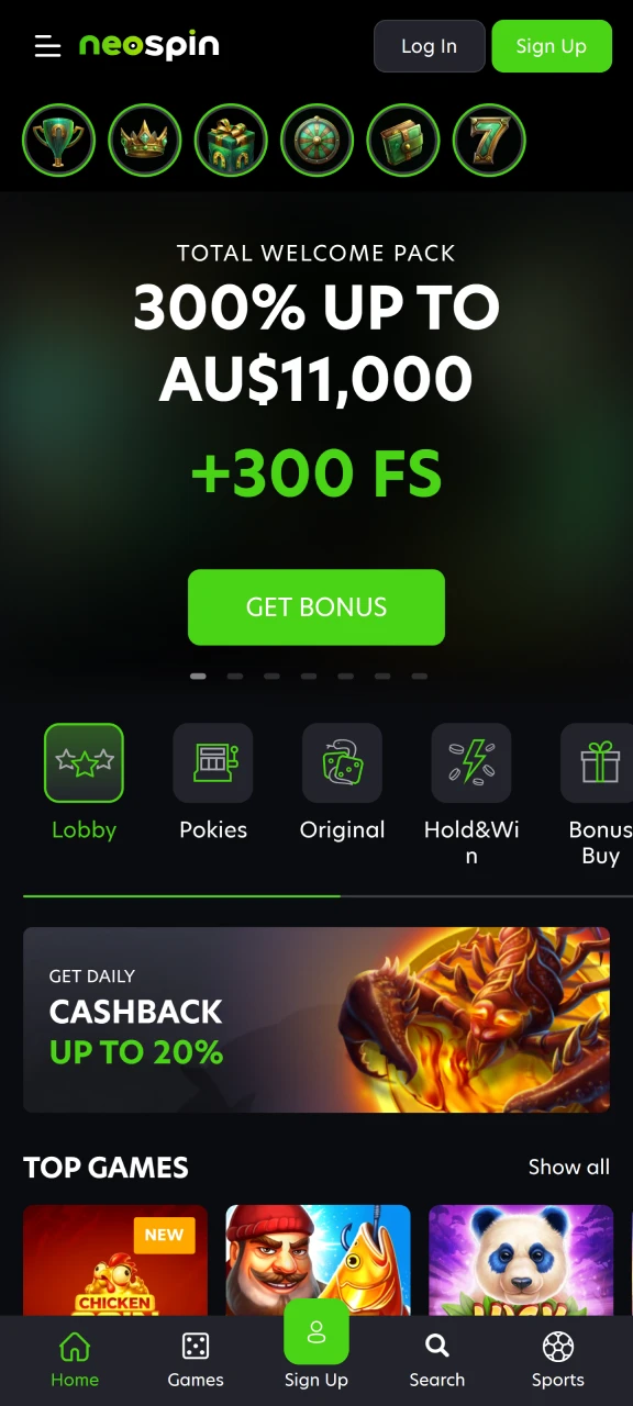 Launch the Neospin platform where you can play Chicken Road.