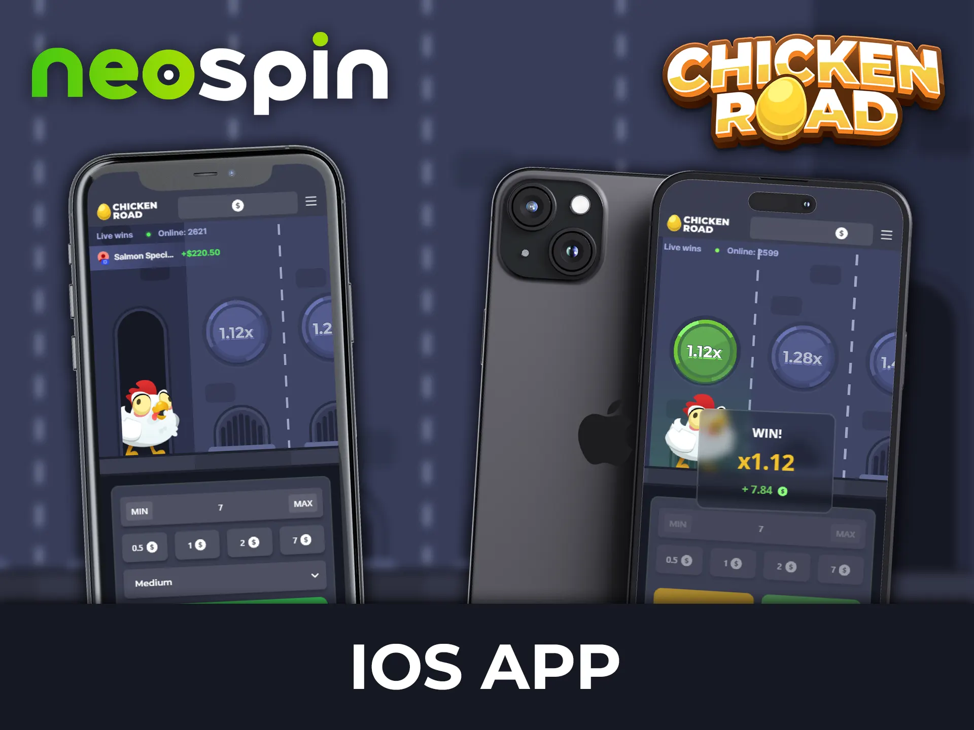 Create an account on Neospin and download the iOS app to play Chicken Road.