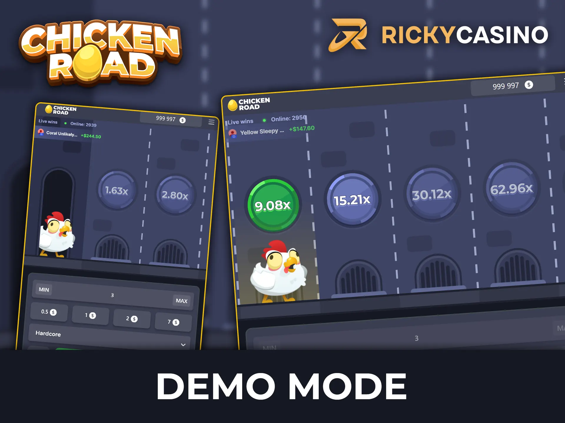 Access the demo version of Chicken Road at Ricky Casino after registering.