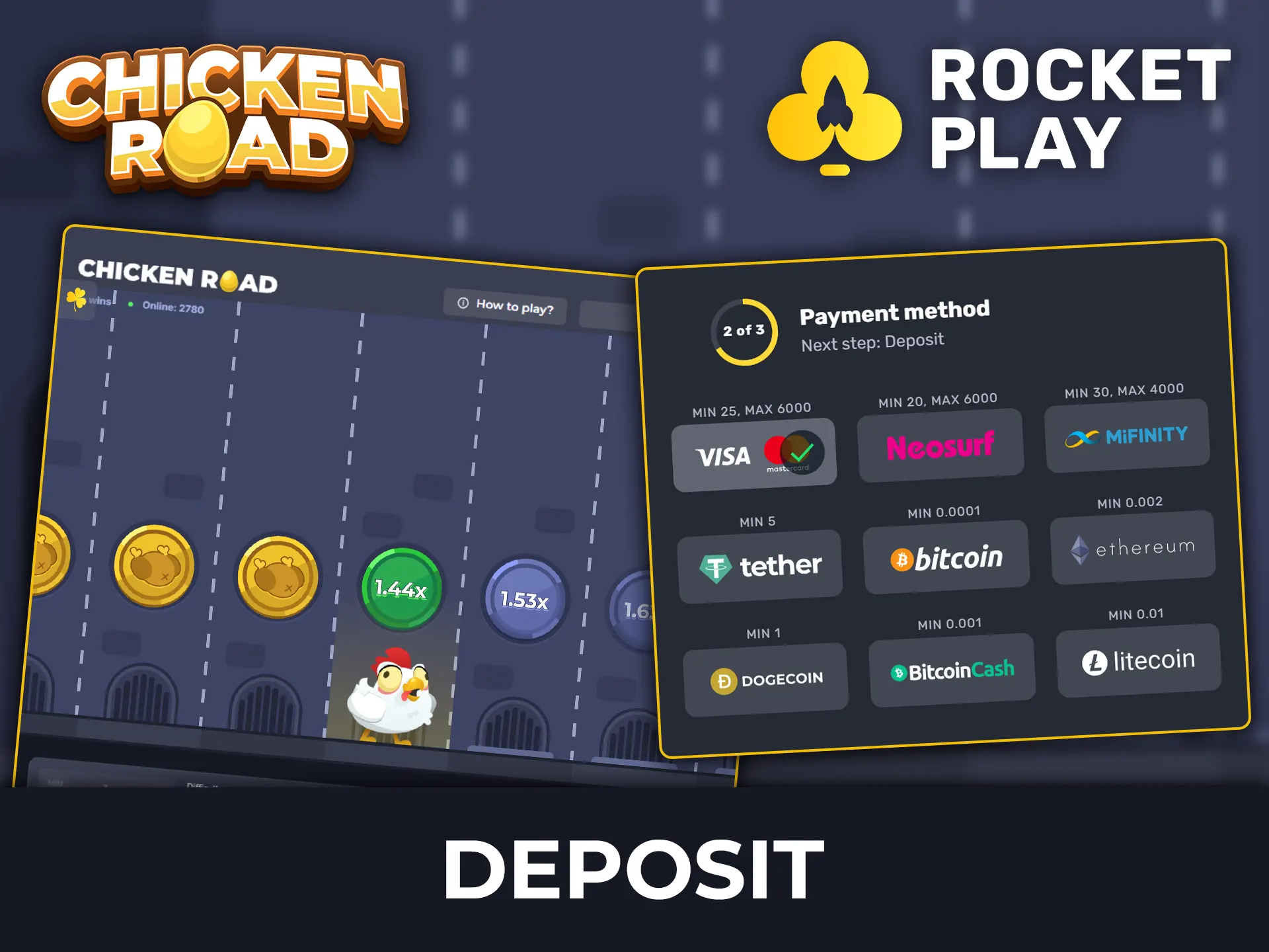Make your first deposit at Rocket Play and play Chicken Road.