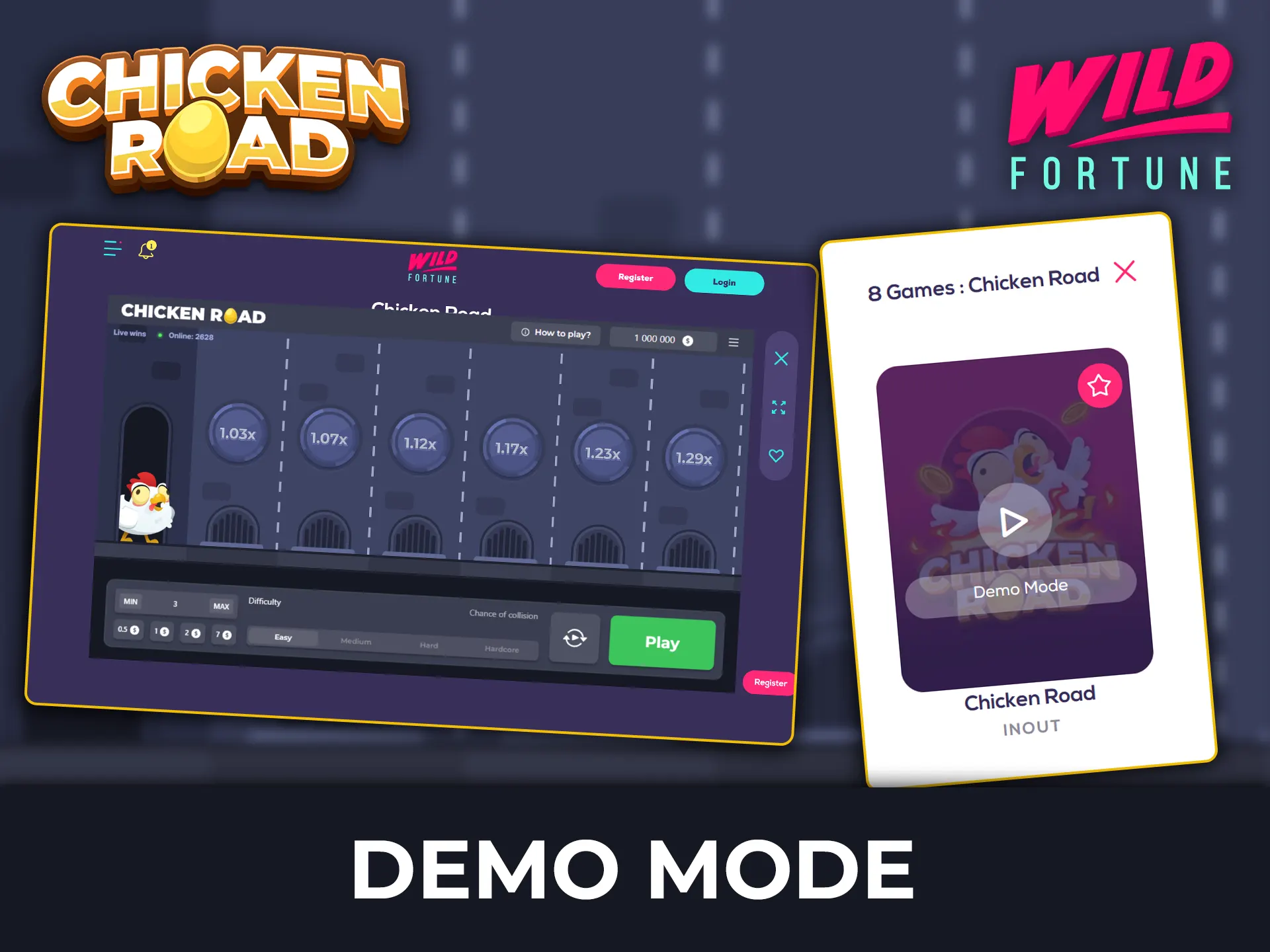 Practice the gameplay of Chicken Road using the free demo mode at Wild Fortune.