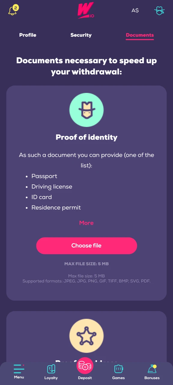 Confirm your identity using the verification process on the Wild Fortune website.